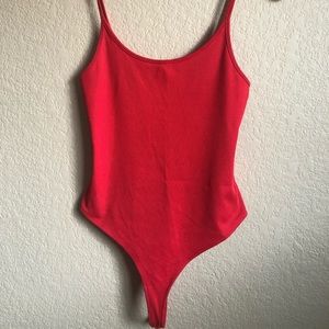 Red Ribbed Bodysuit